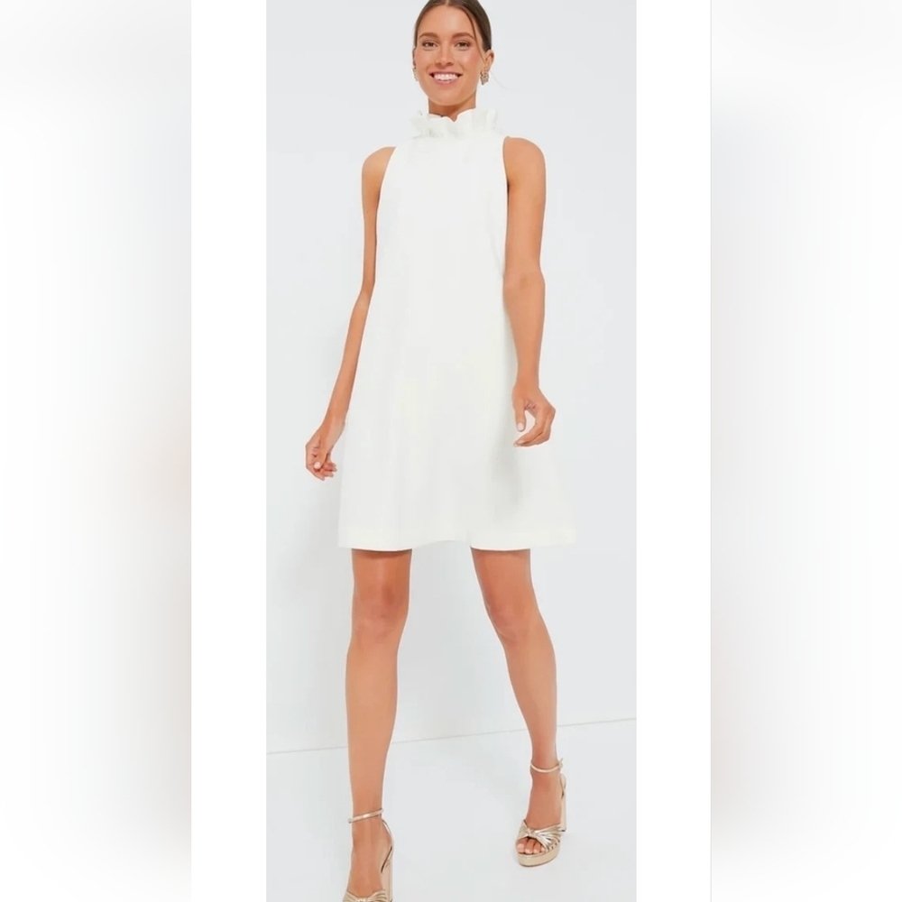 O.P.T. White Ruffle Neck Sleeveless Mini Dress Ivory Size XS